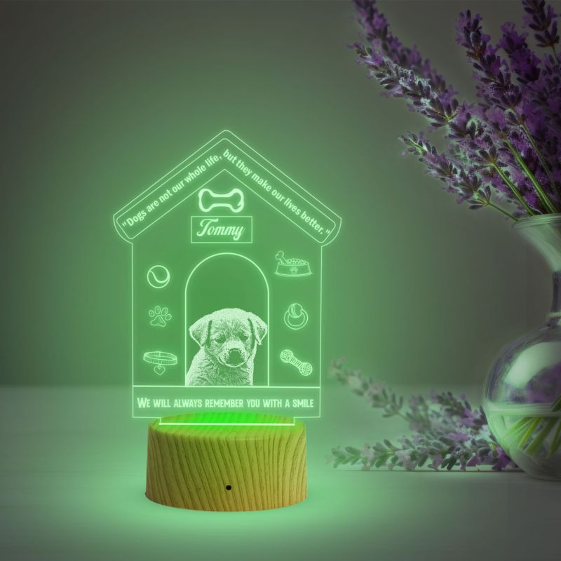 Personalized Dog Table Night Lamp with Automatic Color Changing Light Customized with Name & Photo  Pet Memorial Gift  Birthday Gift for Dog